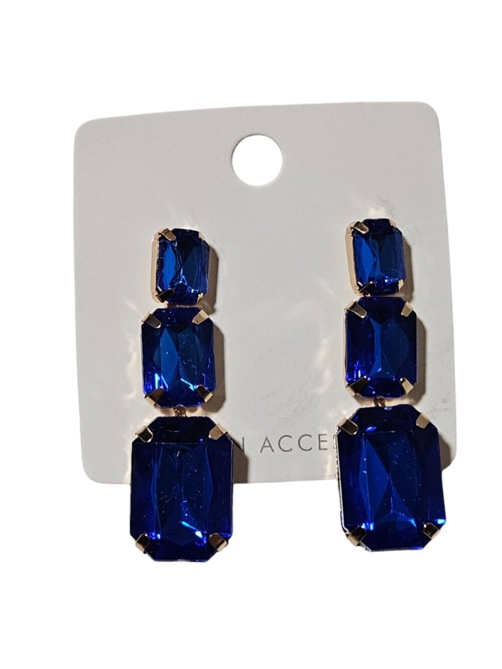 Elegant Blue Crystal Earrings Statement Gold Tone Retro Fashion Jewelry Women